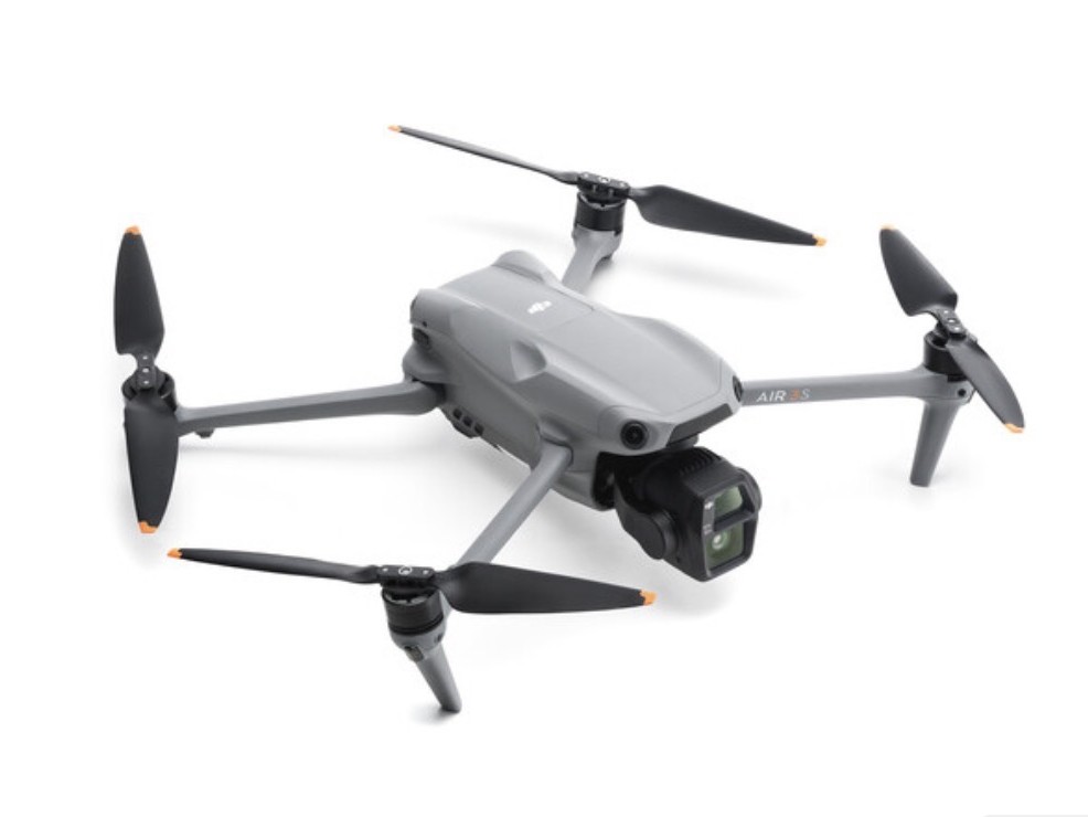 DJI Air 3S exterior drone with folded arms extended and propellers attached
