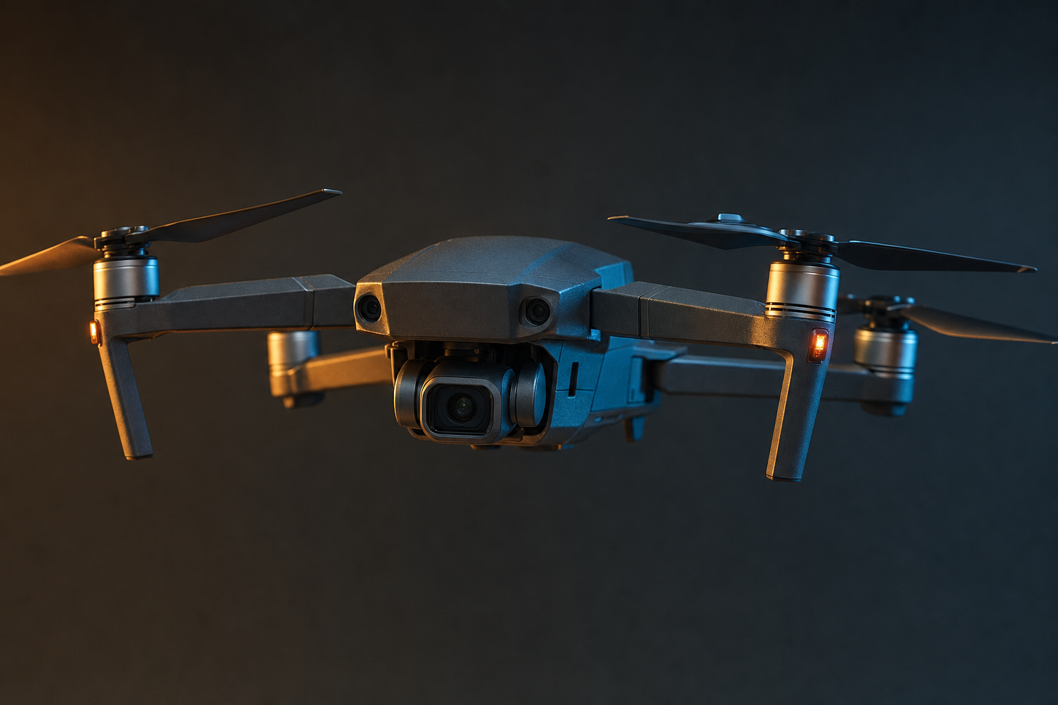 DJI Mavic style exterior drone hovering against a dark background